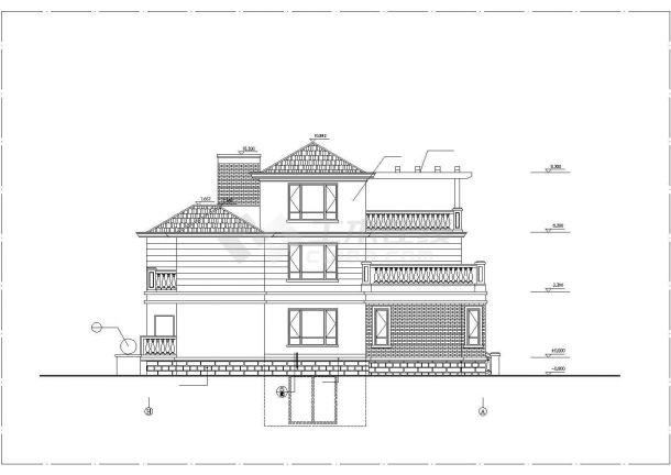 武汉某村镇占地132平米3层砖混结构单体乡村别墅建筑设计CAD图纸-图二