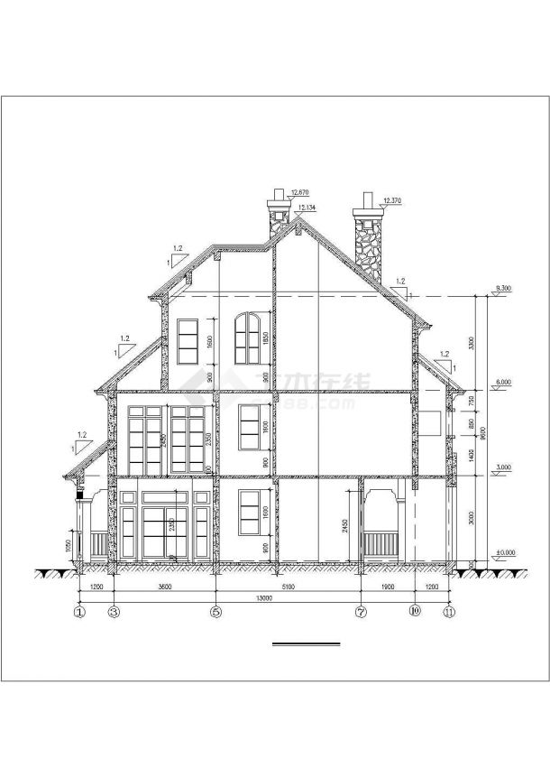 415平米3层框混结构独栋别墅全套建筑设计CAD图纸（含效果图）-图一