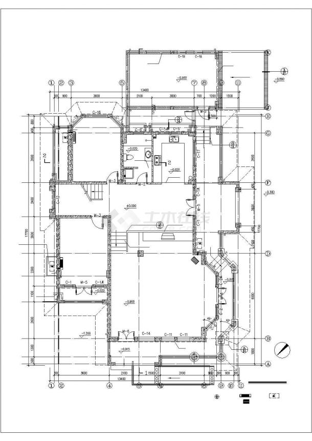 415平米3层框混结构独栋别墅全套建筑设计CAD图纸（含效果图）-图二