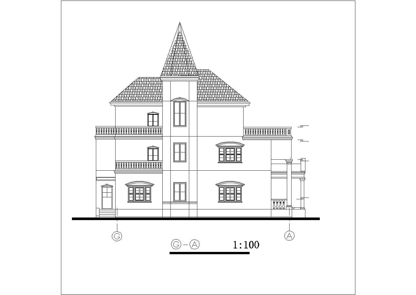 345平米三层混合结构单体乡村别墅平立剖面设计CAD图纸（含效果图）