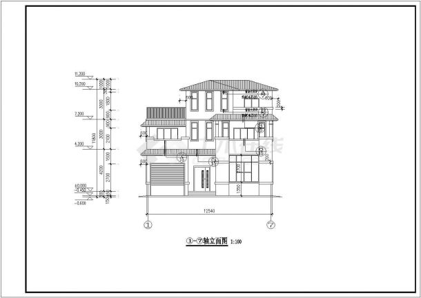 成都某村镇300平米三层混合结构单体别墅平立剖面设计CAD图纸-图二