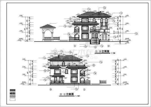 512平米3层钢混框架结构单体乡村别墅全套建筑设计CAD图纸-图二