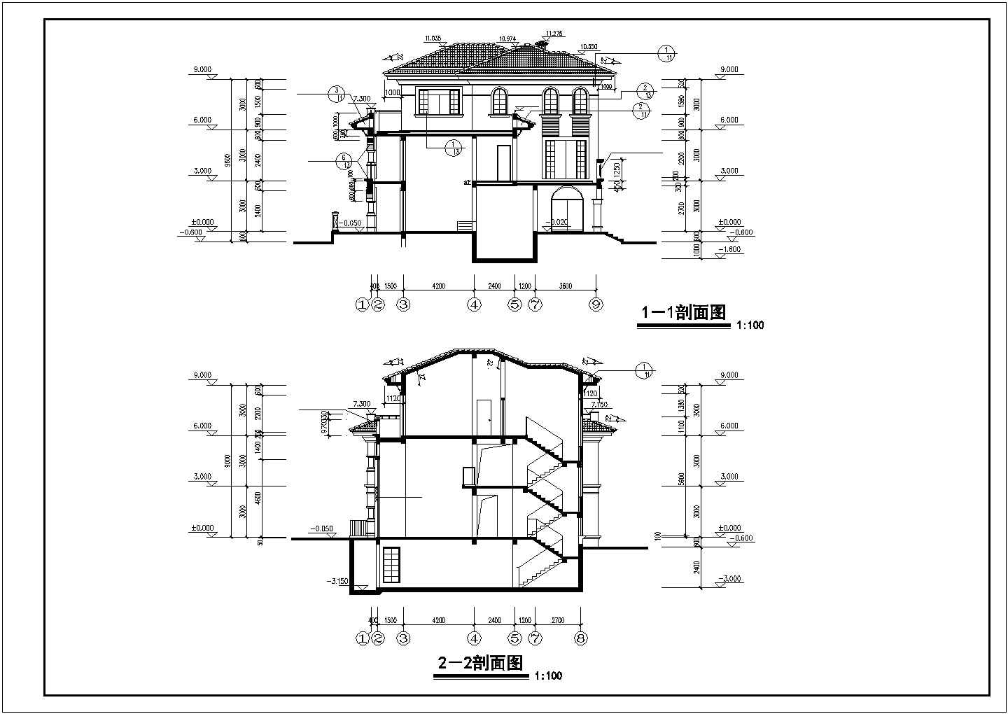 512平米3层钢混框架结构单体乡村别墅全套建筑设计CAD图纸