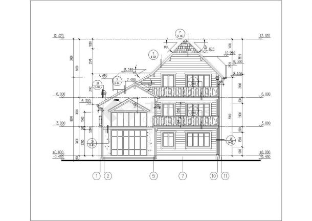 衢州市某村镇390平米3层框混结构独栋别墅平立剖面设计CAD图纸-图一