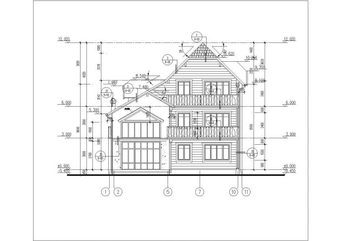 衢州市某村镇390平米3层框混结构独栋别墅平立剖面设计CAD图纸_图1