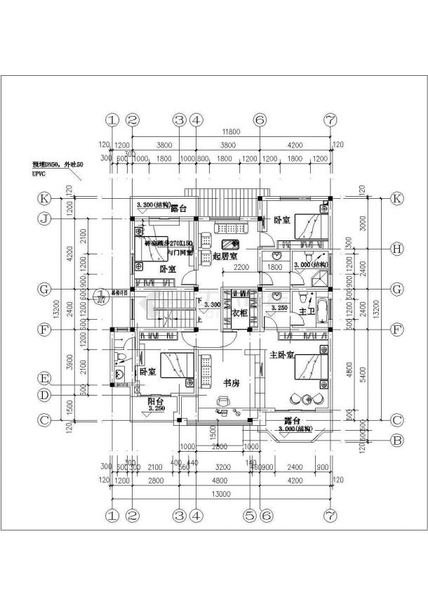 573平米3层框混结构单体别墅建筑设计CAD图纸（含架空层）-图一