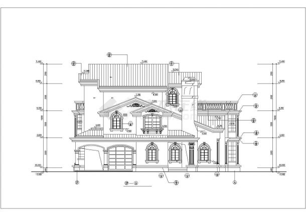 济南某村镇350平米左右3层框混结构独栋别墅平立剖面设计CAD图纸-图一