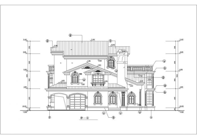 济南某村镇350平米左右3层框混结构独栋别墅平立剖面设计CAD图纸_图1