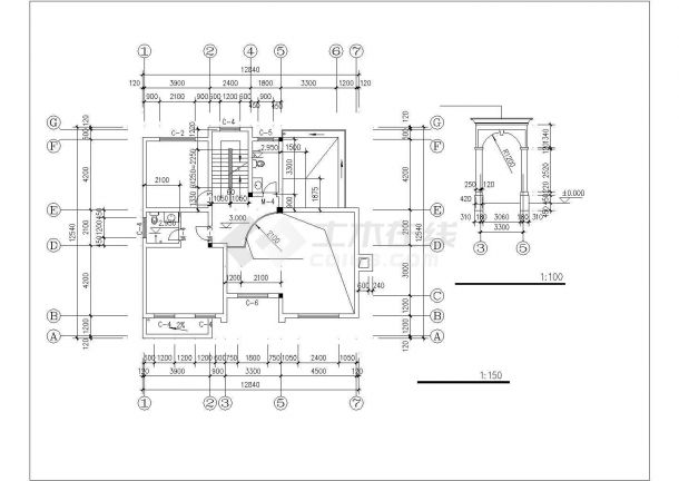 邯郸市某村镇329平米3层框架结构单体乡村别墅平立剖面设计CAD图纸-图二