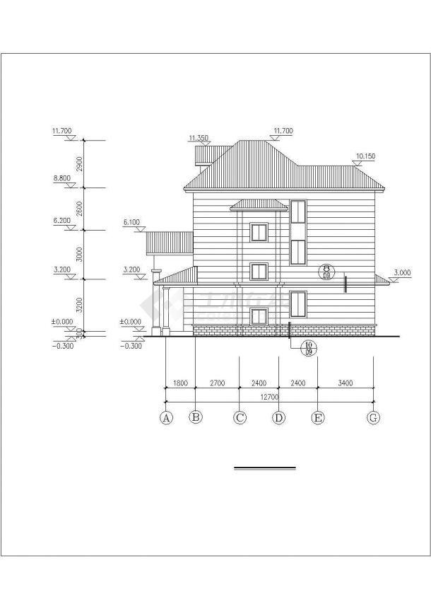 340平米2层混合结构单体乡村别墅平立面设计CAD图纸（含阁楼层）-图二
