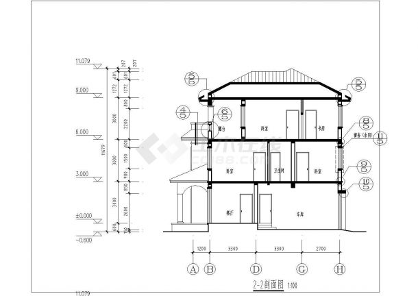 衡阳市某村镇312平米3层砖混结构乡村别墅平立剖面设计CAD图纸-图一