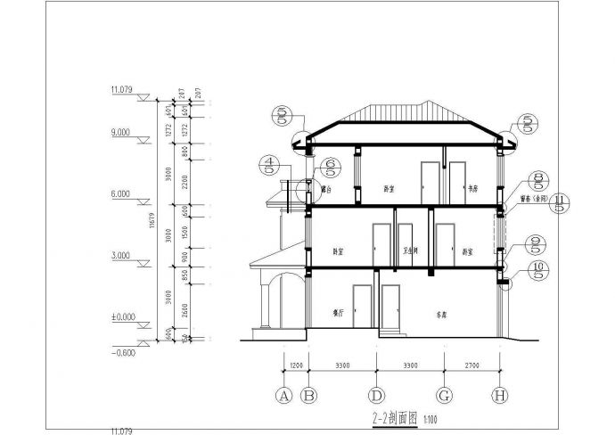 衡阳市某村镇312平米3层砖混结构乡村别墅平立剖面设计CAD图纸_图1