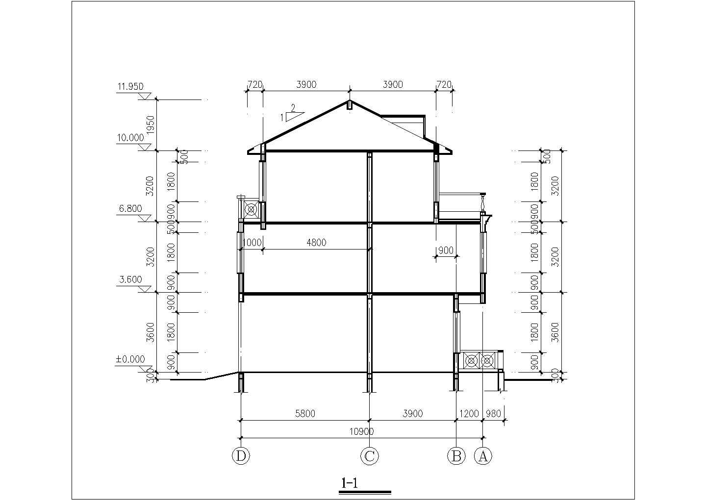 占地120平米3层砖混结构单体别墅建筑设计CAD图纸（含结构图）