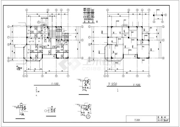 昆明市某村镇355平米3层框架结构单体别墅全套结构设计CAD图纸-图一