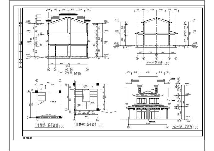 某三层仿古建筑施工CAD图纸设计_图1