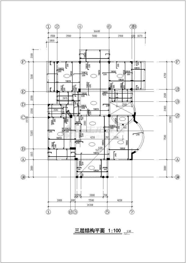 900平米左右三层框混结构民居住宅楼全套结构设计CAD图纸-图一