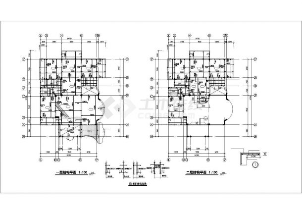 900平米左右三层框混结构民居住宅楼全套结构设计CAD图纸-图二