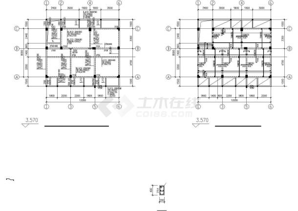 太原市某村镇450平米左右4层框架结构单体别墅全套结构设计CAD图纸-图一