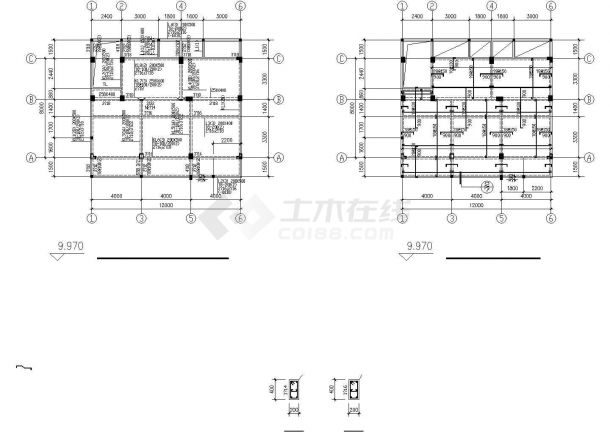 太原市某村镇450平米左右4层框架结构单体别墅全套结构设计CAD图纸-图二