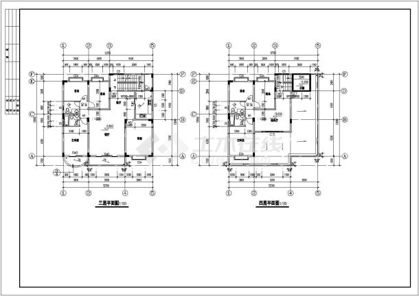550平米四层钢混框架结构单体别墅全套建筑设计CAD图纸-图二