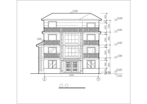 338平米3层混合结构单体别墅平立剖面设计CAD图纸（含阁楼层）-图二