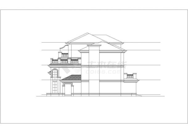 济南市某安置小区510平米3层四拼式别墅平立剖面设计CAD图纸-图一