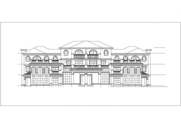 济南市某安置小区510平米3层四拼式别墅平立剖面设计CAD图纸-图二