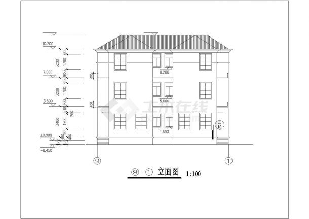 某别墅3层框混结构双拼别墅平立剖面设计CAD图纸（每户320平米）-图一