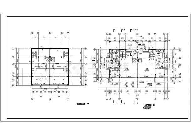 900平米3层框架结构双拼别墅建筑设计CAD图纸（含地下室层）-图二