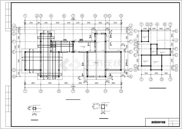 南昌市某村镇500平米2+1层框混结构双拼别墅全套结构设计CAD图纸-图一