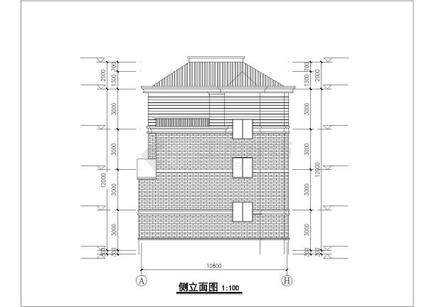 四层框混结构双拼式独栋别墅全套平立剖面设计CAD图纸（每户390平米）-图二