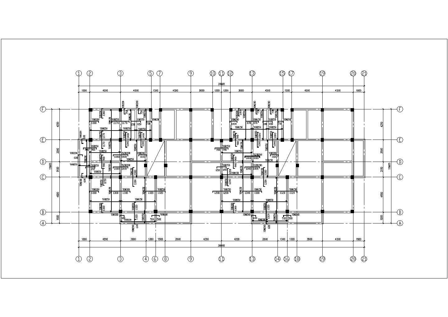 南宁市某小区2500平米6层现浇框架结构住宅楼结构设计CAD图纸