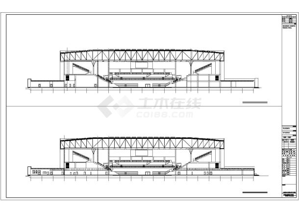 2.1万平米钢框架结构体育馆全套建筑CAD设计图纸-图二