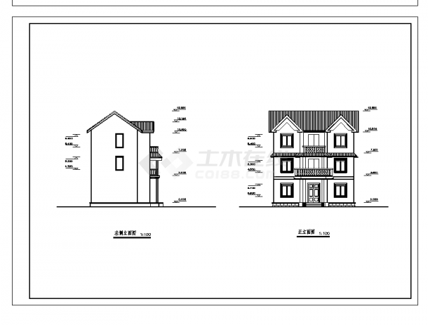 2套北京一字型别墅小区设计施工cad图纸-图二