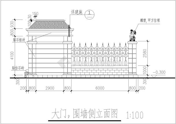 【杭州】某地大学小区大门围墙全套设计施工cad图-图二