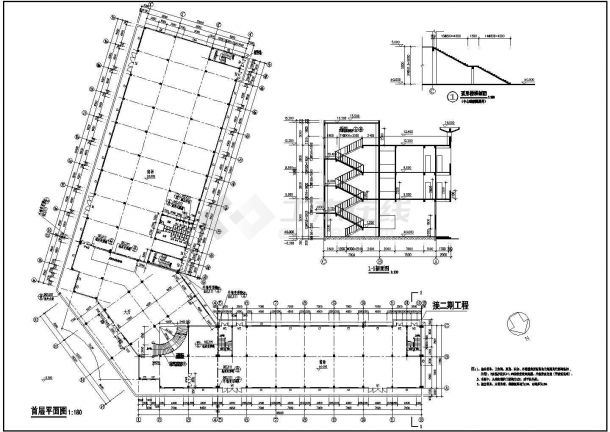 某3层某综合市场CAD框架结构设计施工图—【平立剖 门窗大样[表] 节点大样】-图一