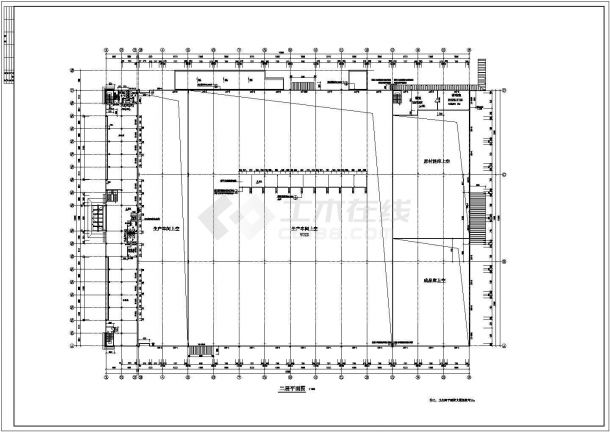东莞市某工厂1.6万平米2层轻钢框架结构生产车间平立剖面设计CAD图纸-图二
