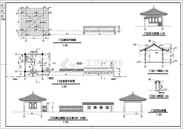 太湖之滨仿古别墅区规划设计cad总平面施工图（含设计说明，含门卫设计）-图二