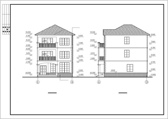 某三层砖混结构别墅建筑设计施工CAD图纸_图1