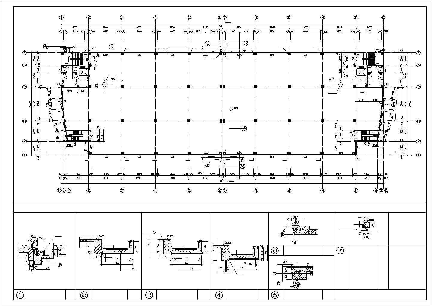 乌鲁木齐市某工厂4层框混结构加工厂房建筑设计CAD图纸（含天面层）