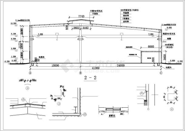 湖州某工厂7500平米单层轻钢门式框架结构生产车间建筑设计CAD图纸-图二