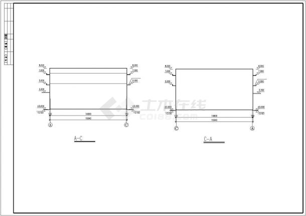 扬州某自行车厂590平米单层砖混结构加工厂房平立剖面设计CAD图纸-图一