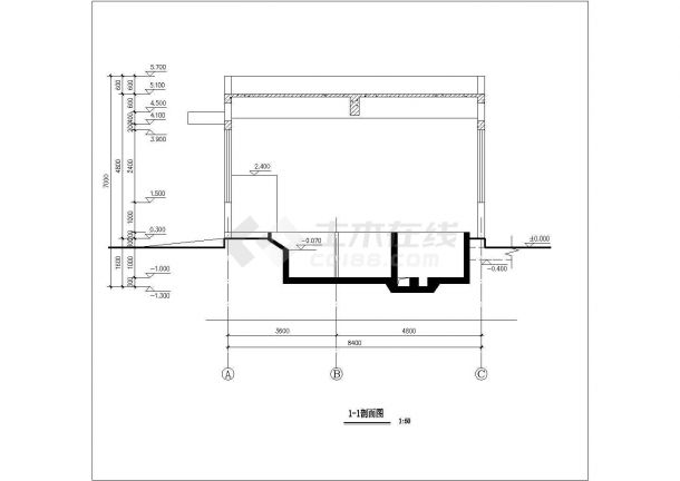 阜阳市某自来水厂450平米单层砖混结构加工厂房建筑设计CAD图纸-图一