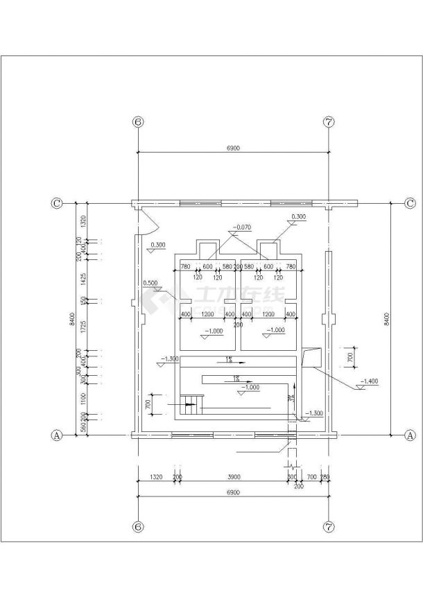 阜阳市某自来水厂450平米单层砖混结构加工厂房建筑设计CAD图纸-图二
