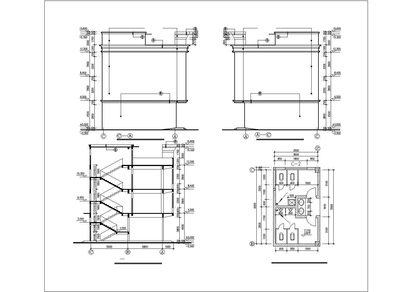 某工厂1700平米3层框架结构加工厂房建筑设计CAD图纸（底层商铺）