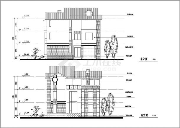 某三层框架结构新农村小康住宅设计cad详细建施图纸（ 含设计说明）-图二