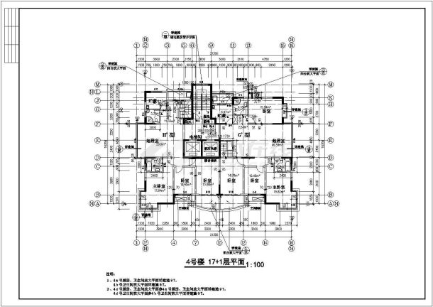 某住宅小区多层住宅楼全套建筑施工设计cad图(含屋顶平面图)-图二