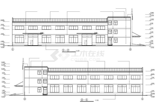 哈尔滨某工业区2900平米3层框混结构生产厂房全套建筑设计CAD图纸-图二