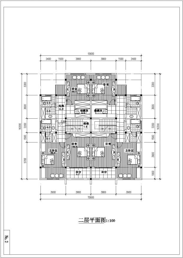 【南京】某地多层拼联式农民公寓全套建筑设计Cad图纸(含二层平面图，屋顶平面图)-图二
