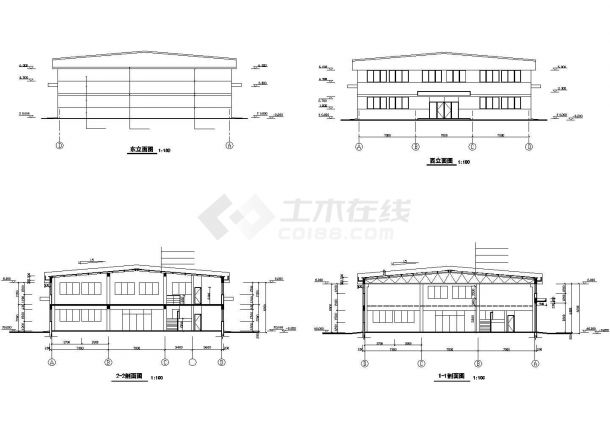 上海某工厂1780平米2层框架结构加工厂房全套建筑+结构设计CAD图纸-图一